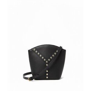 Yves Saint Laurent YSL Black Leather Crossbody Bag w Gold Studded Detail Luxury